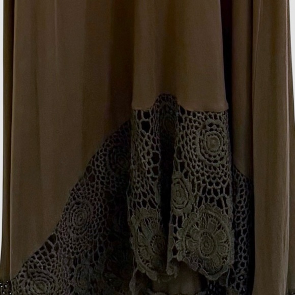 Cupio Olive Green Crochet Midi Dress | High-Low Hem | Size Small - Picture 5 of 5